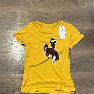 League Yellow Tee with Cowboy Graphic University of Wyoming